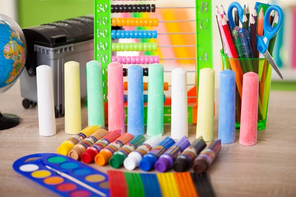 Colored tubes tempera and chalk, back to school concept — Stock Photo, Image