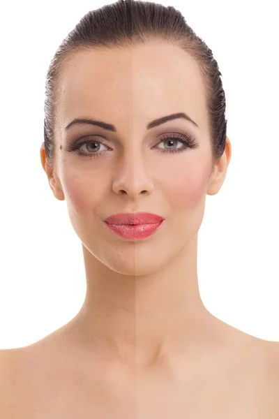 Woman's face, beauty concept before and after contrast — Stock Photo, Image