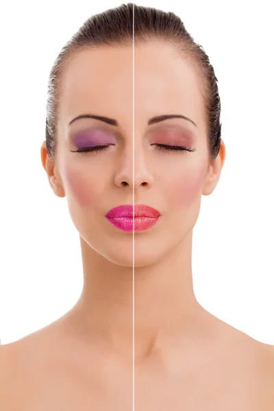 Woman's face, beauty concept before and after contrast, power of — Stock Photo, Image