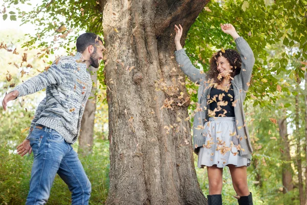 Retrato de pareja disfrutando de la temporada de otoño dorado —  Fotos de Stock