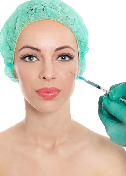 Botox enjeksiyon sahip beyaz arka plan üzerinde model — Stok fotoğraf