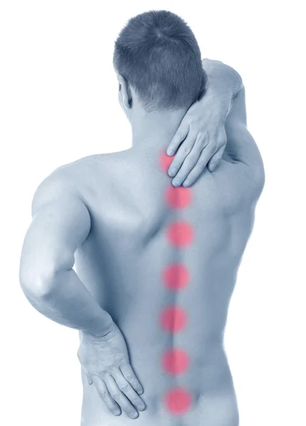 Uomo che soffre di mal di schiena — Foto Stock