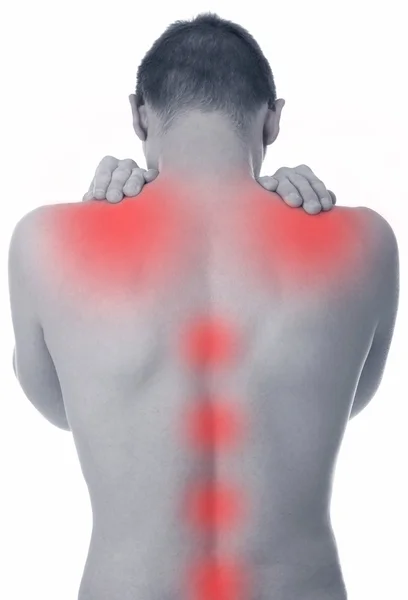 Man suffers from pain in the spine and shoulder — Stock Photo, Image