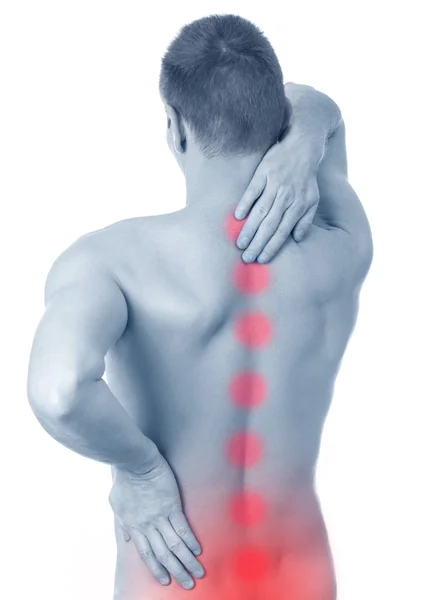 Homem sofre de dor na coluna vertebral — Fotografia de Stock