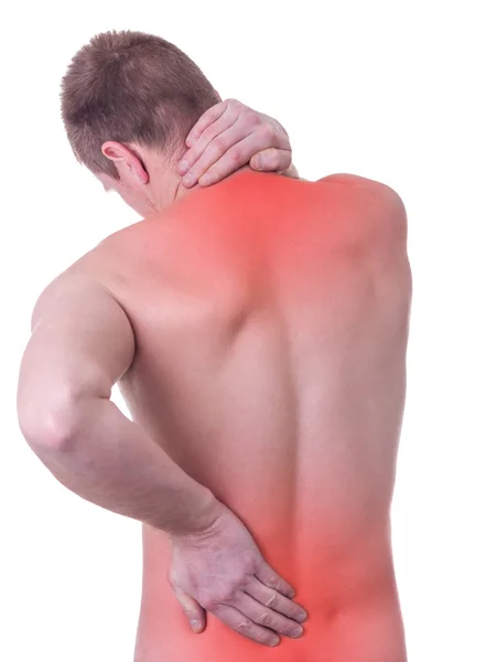 Homem sofre de dor na coluna vertebral — Fotografia de Stock