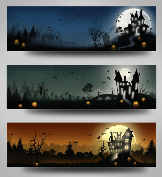 Uppsättning av tre halloween banners — Stockfoto