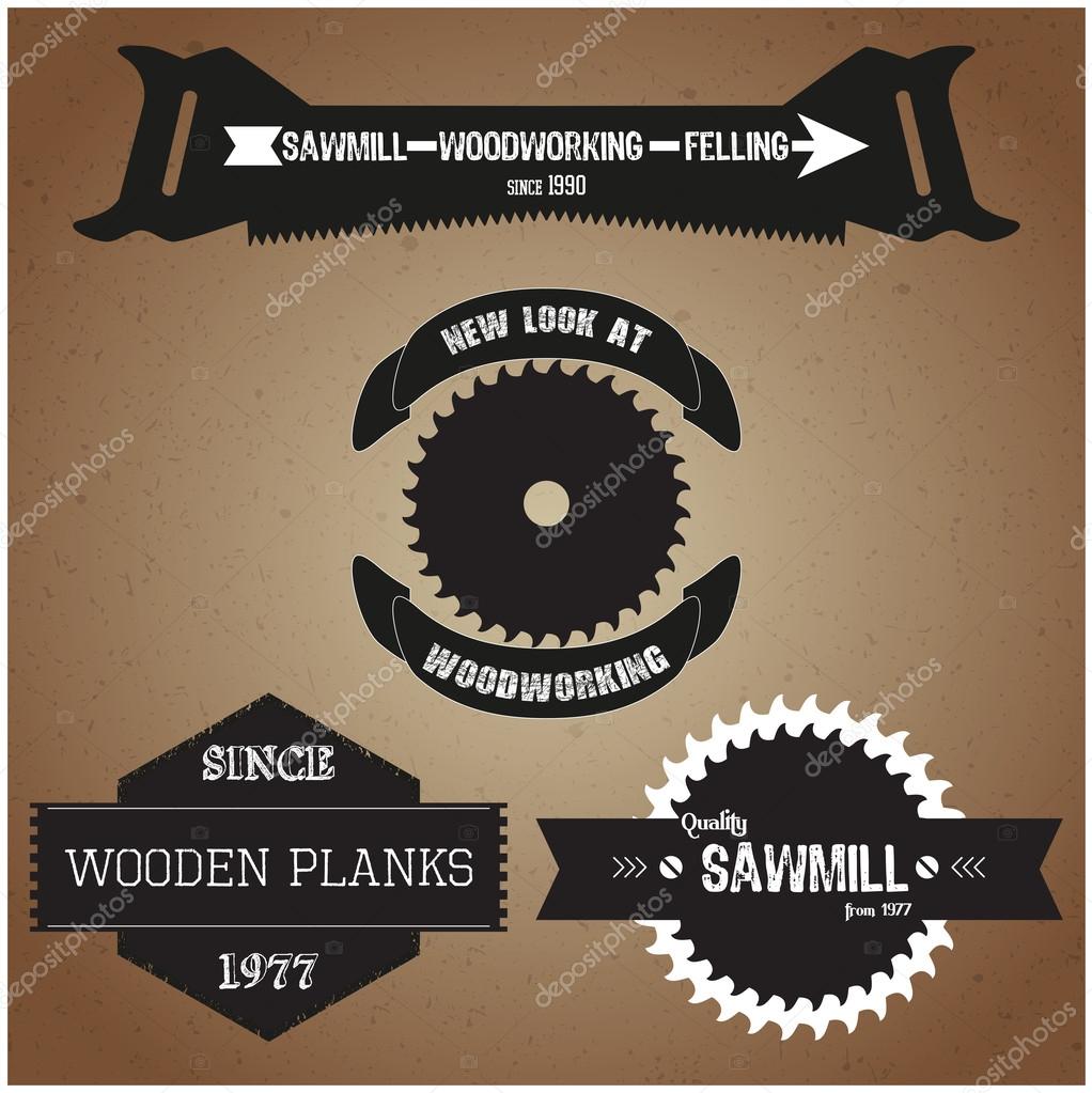 Collection Of Labels And Logos On The Theme Woodworking In Retro Vintage Style Vector Collection Of Labels And Logos On The Theme Woodworking In Retro Vintage Style Vector