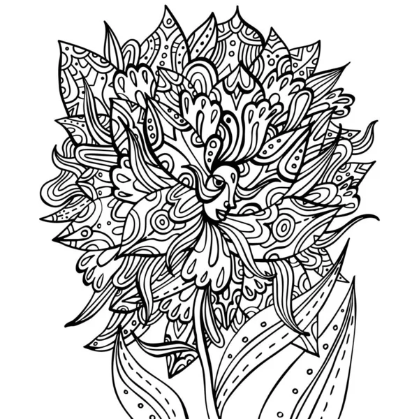 Black White Ornate Flower Face Fairytale Floral Princess Godess Tribal — Stock Vector