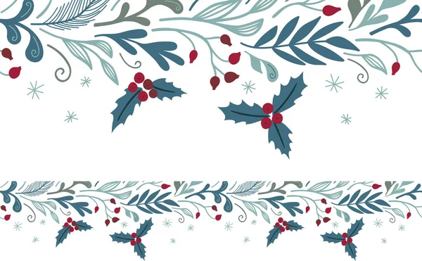 Frontière Horizontale Noël Avec Flore Hivernale Modèle Floral Vectoriel Bannière — Image vectorielle