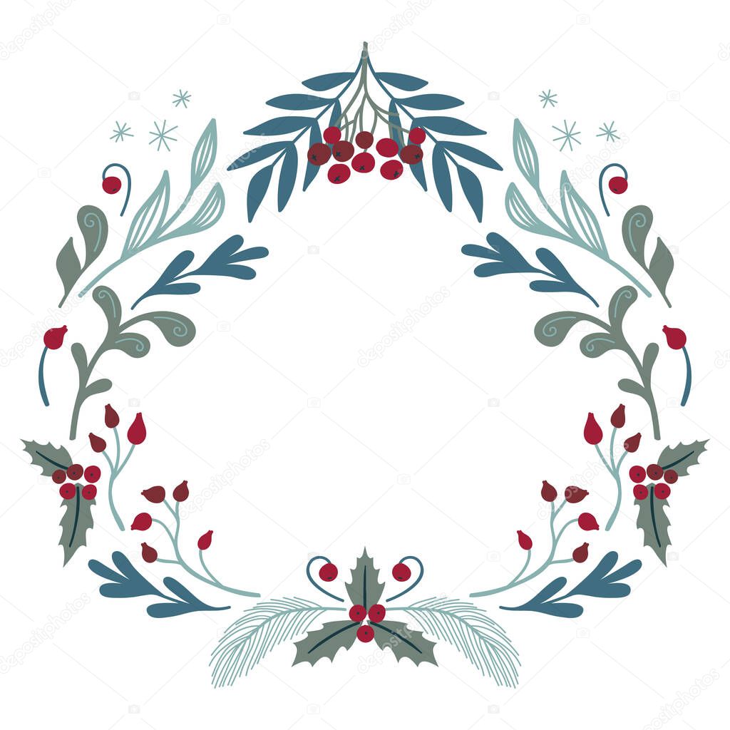Christmas floral frame. Vector card template.