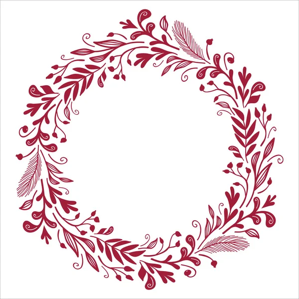 冬の植物のラウンドフレーム ベクターカードのテンプレート 赤いクリスマスのデザイン — ストックベクタ