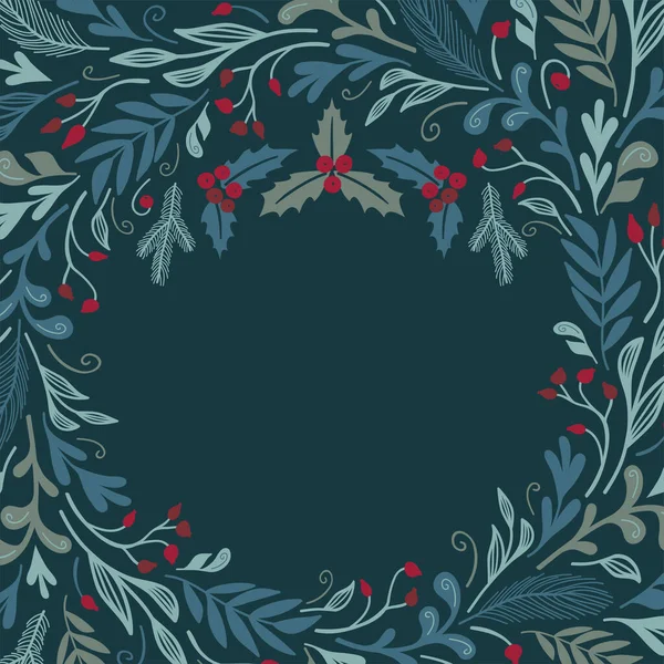 Зимова Флора Кругла Рамка Шаблон Векторної Картки Різдвяний Дизайн — стоковий вектор