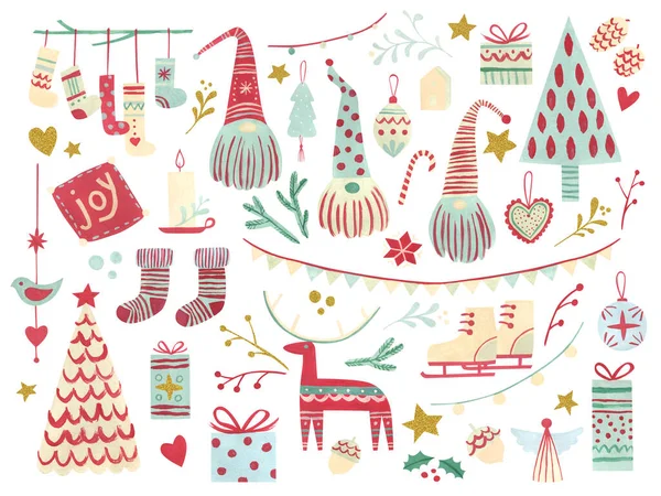 Scandinavische Kerst Met Hand Geschilderd Set Raster Illustraties Geïsoleerd Wit — Stockfoto