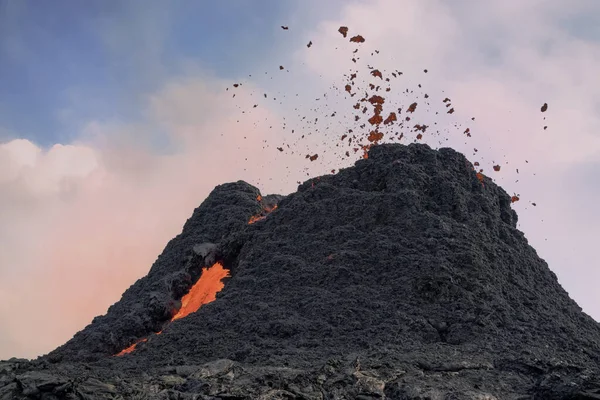 Kráter Vulkánu Erupce Sopky Fagradalsfjall Islandu Unikátní Přírodní Atrakce — Stock fotografie