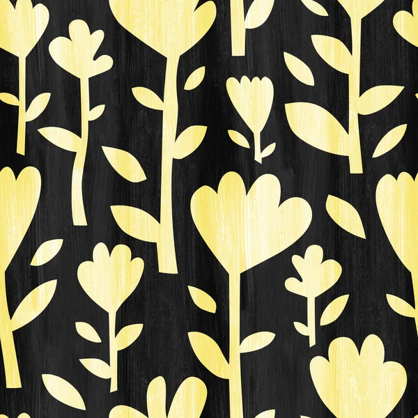 Yellow Black Acrylic Floral Seamless Pattern Hand Painted Cute Spring — Stock Photo, Image