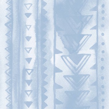 Açık mavi suluboya, soyut, dikişsiz desen. Etnik çizgili elle boyanmış süs. Kabile geçmişi.