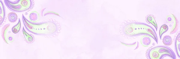 淡淡的淡紫色淡紫色水平横幅 手绘背景为波希米亚东方风格 网站设计 包装等方面的小考 — 图库照片