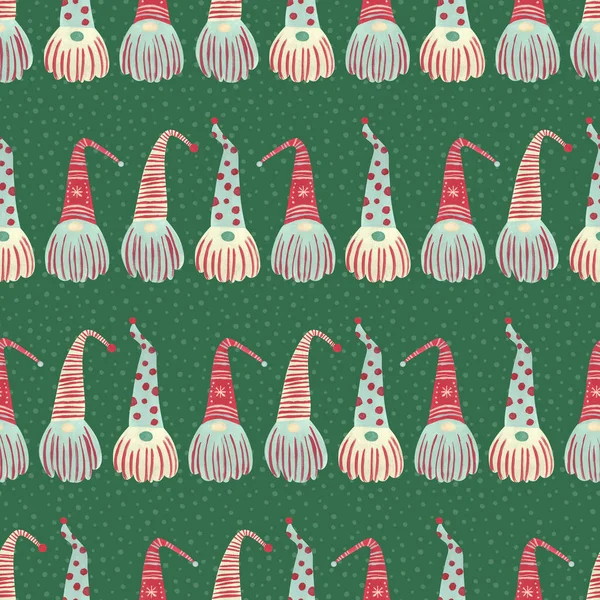 Mignon Motif Scandinave Sans Couture Noël Avec Gnomes Sur Vert — Photo