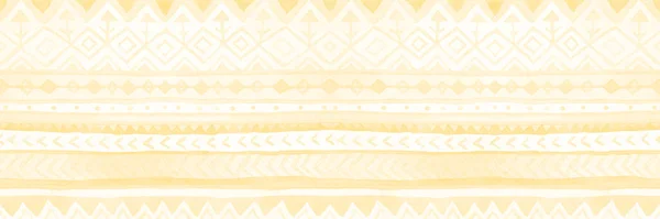 Paski Żółty Etniczny Baner Poziomy Ozdobą Akwarelową Ręcznie Malowane Abstrakcyjne — Zdjęcie stockowe