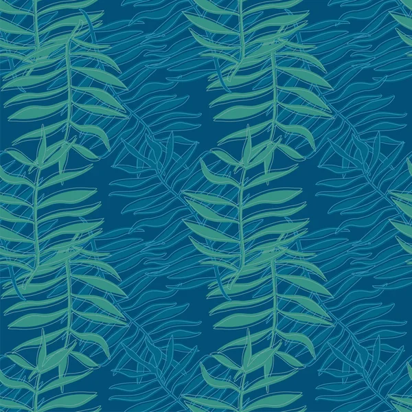 Floral Motif Tropical Sans Couture Feuilles Palmier Transparentes Vertes Bleues — Image vectorielle