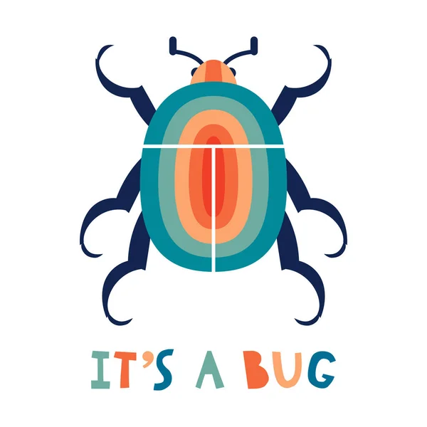 Colorido icono de escarabajo y es un signo de error. Concepto de error de software. Bonito cartel con un escarabajo. — Vector de stock