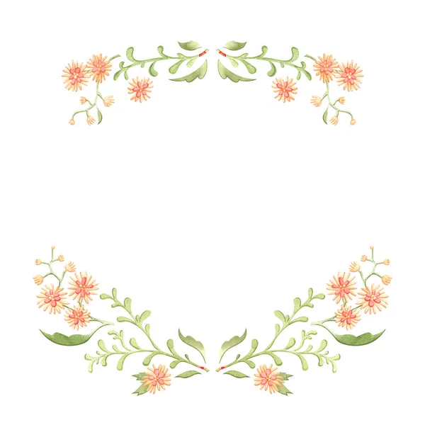 Watercolor floral wreath. Pastel hand-painted flowers create a circular shape frame. — Stock Photo, Image