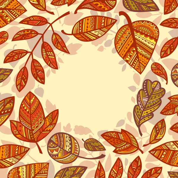 Circular composition of decorative autumn leaves — Stock Vector