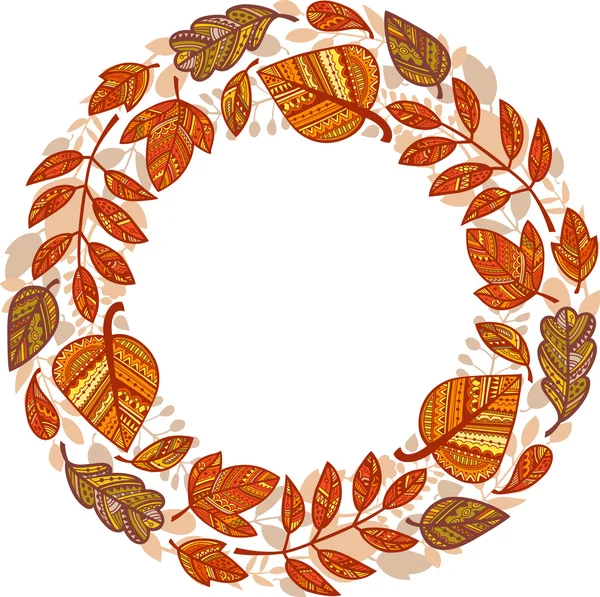 Circle garland of decorative autumn leaves — Stock Vector