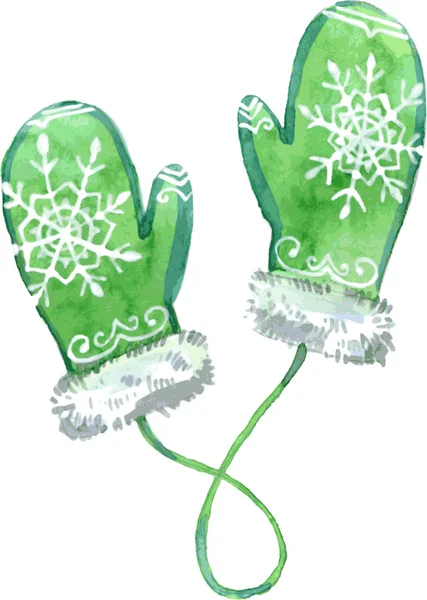Aquarell grüne Handschuhe. Vektorillustration. — Stockvektor