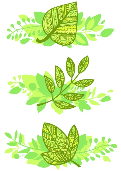 Ensemble vectoriel de compositions de feuilles vertes décoratives — Image vectorielle