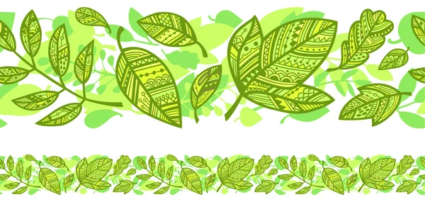 Horizontal seamless background with green leaves — Stock Vector