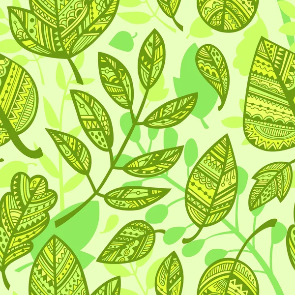 Pattern of decorative green leaves — Stock Vector