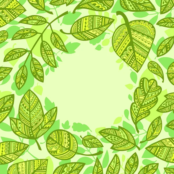 Composição circular de folhas verdes decorativas — Vetor de Stock