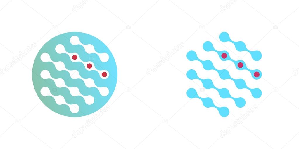 Set of two variation of molecular diagnostics icons. Abstract molecular structures with red detected area. Vector.