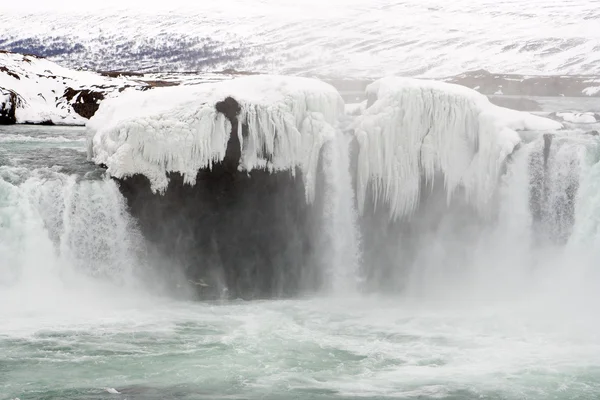 Zmrazené islandský vodopád - Godafoss — Stock fotografie