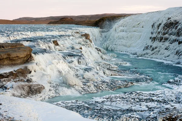 Gullfoss şelale kış, İzlanda dondurulmuş — Stok fotoğraf