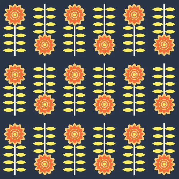 Naadloze Abstracte Retro Stijl Zonnebloemen Patroon Met Bloeiende Bloemen Donkerblauwe — Stockfoto