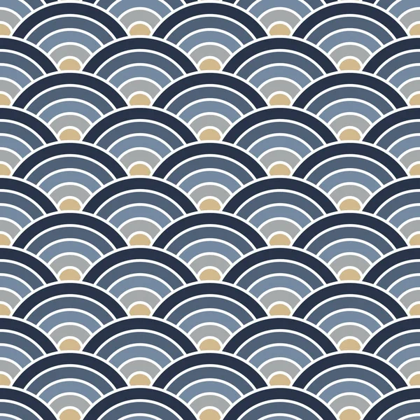 Japon dikişsiz Seigaiha dalgalarının mavi, bej ve beyaz tonlarında soyut çizimi