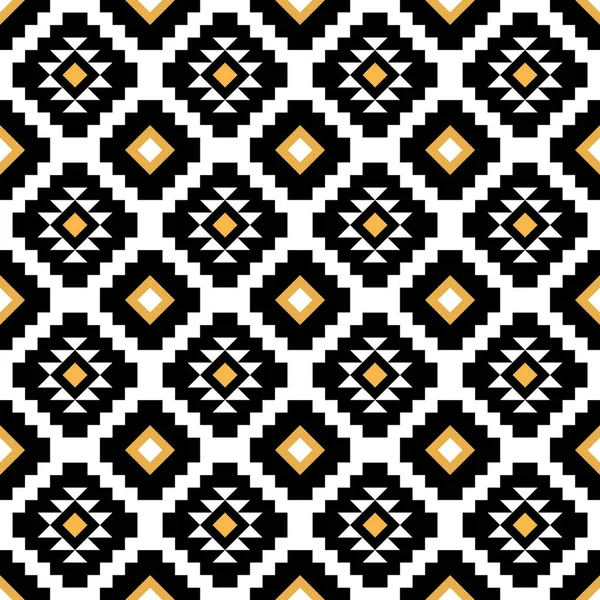 삼각형 마름모가 기하학적 아즈텍 양식은 노랗고 검은색 흰색으로 장식되어 — 스톡 사진