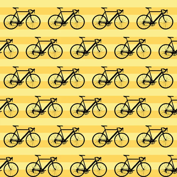 Seamless Pattern Black Bicycle Decoration Striped Yellow Background Sport Healthy — Stock Photo, Image