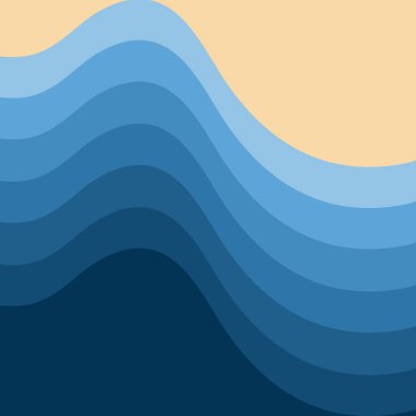 Abstract retro style geometrical illustration of sandy beach with blue ocean waves