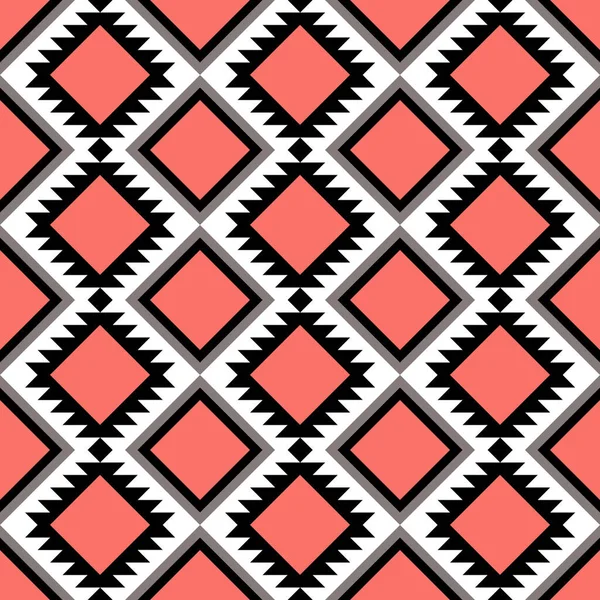 Seamless Aztec Ethnic Bohemian Pattern Geometrical Shapes Coral White Grey — Stock Photo, Image