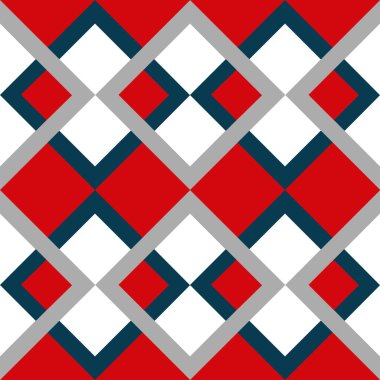 Seamless Nordic geometrical pattern with rhombus shapes in grey, navy blue red and white colors