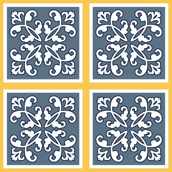 Seamless Portuguese Tile Pattern Design Blue White Yellow Floral Decoration — Stok fotoğraf
