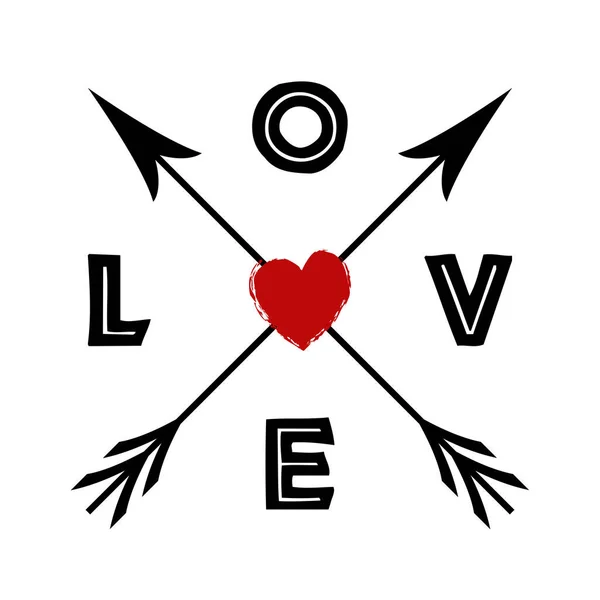 Love Compass Arrows Illustration Red Heart Shape Love Text Design — Stock Photo, Image