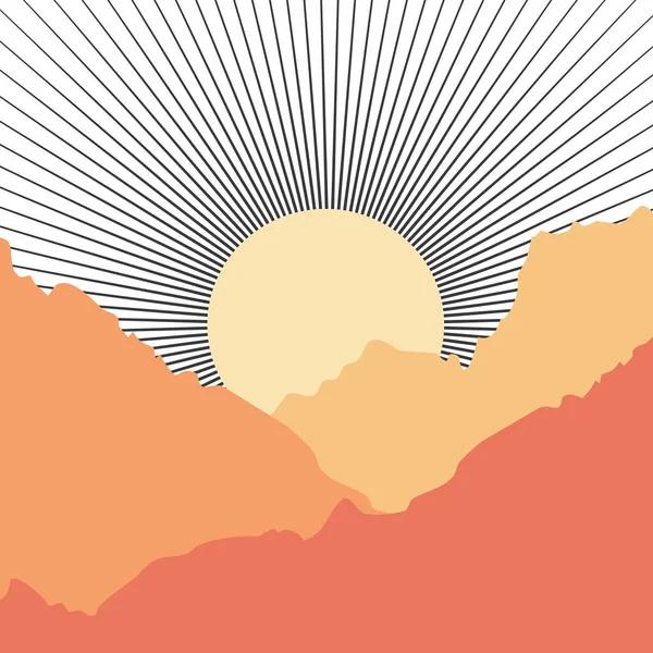 Abstract Illustration Colorful Mountain Sunrise Sun Black White Sun Rays — Stock Photo, Image