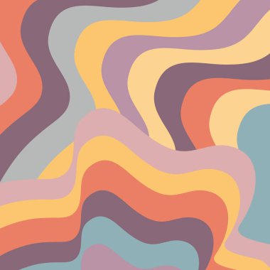 Sarı, turuncu, mor, gri, mavi ve turkuaz renkli dalga desenli renkli soyut çizimler