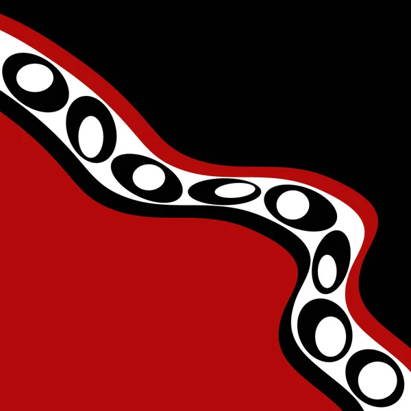 黒と赤の背景にカラフルな波と黒と白の丸みを帯びた形状を持つ抽象的なデザイン — ストック写真