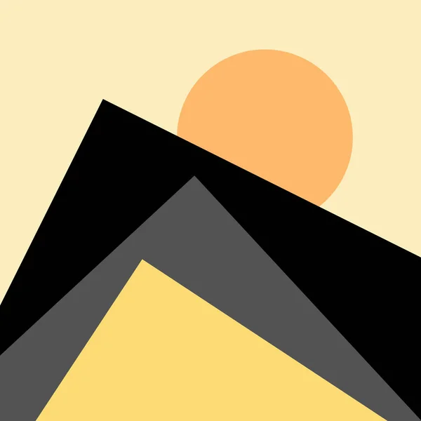 Абстрактная Иллюстрация Заката Горах Геометрическими Фигурами Желтом Фоне — стоковое фото