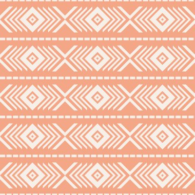 Çizgiler, oklar, eşkenar dörtgenler ve üçgenler mercan zemin üzerindeki dekorasyonu şekillendirir.